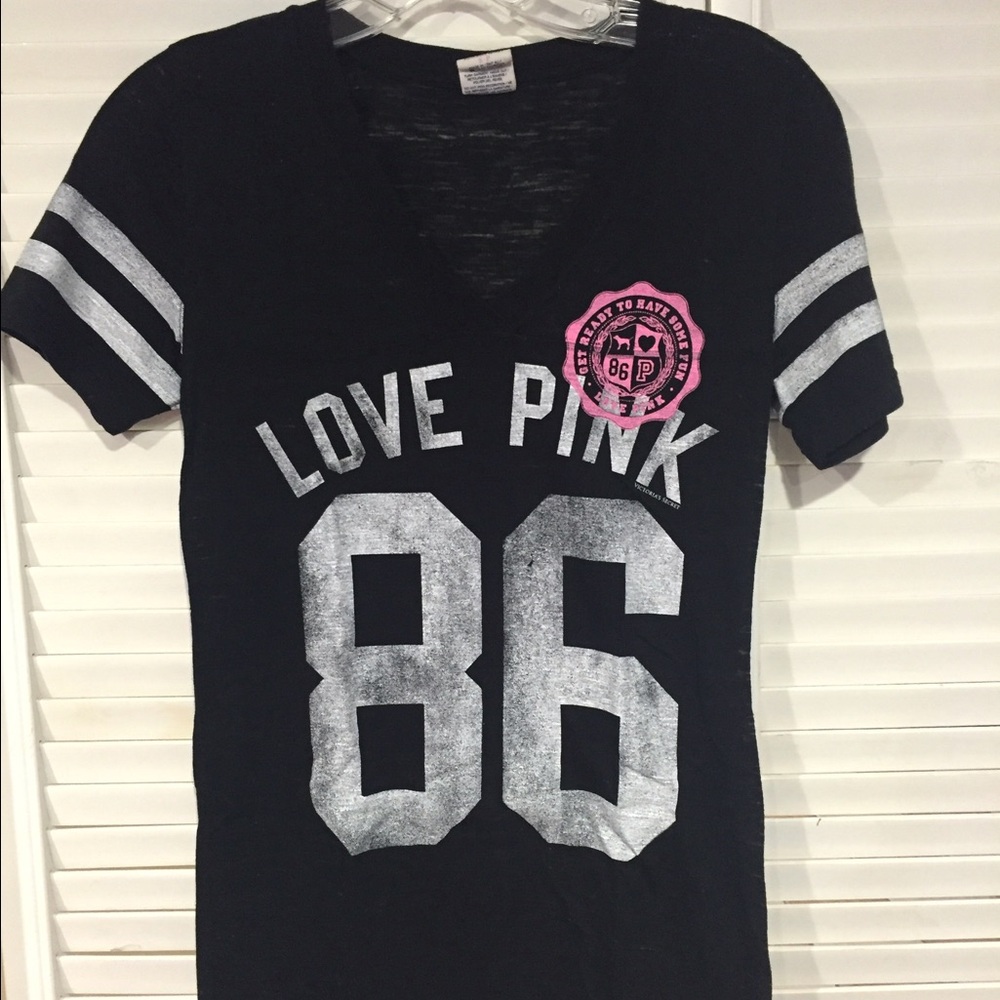 PINK Victoria's Secret Black and Silver Tee